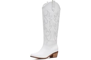 mikarka Cowboy Boots for Women - Cowgirl Boots Womens, Women's Knee-High Western Boots, Ladies Tall Country Boots with Side Zipper and Classic Embroidery Retro Fashion Boots Pull On for Ladies
