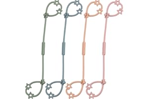 NEARBYME Toy Straps for Baby, 4 Pack Adjustable Stretchable Sippy Cup Straps, Sippy Bottles or Pacifier to Stroller, Highchair, Car Seat, Hanging Basket (4Pack, Sage/Ether/Blush/Muted)