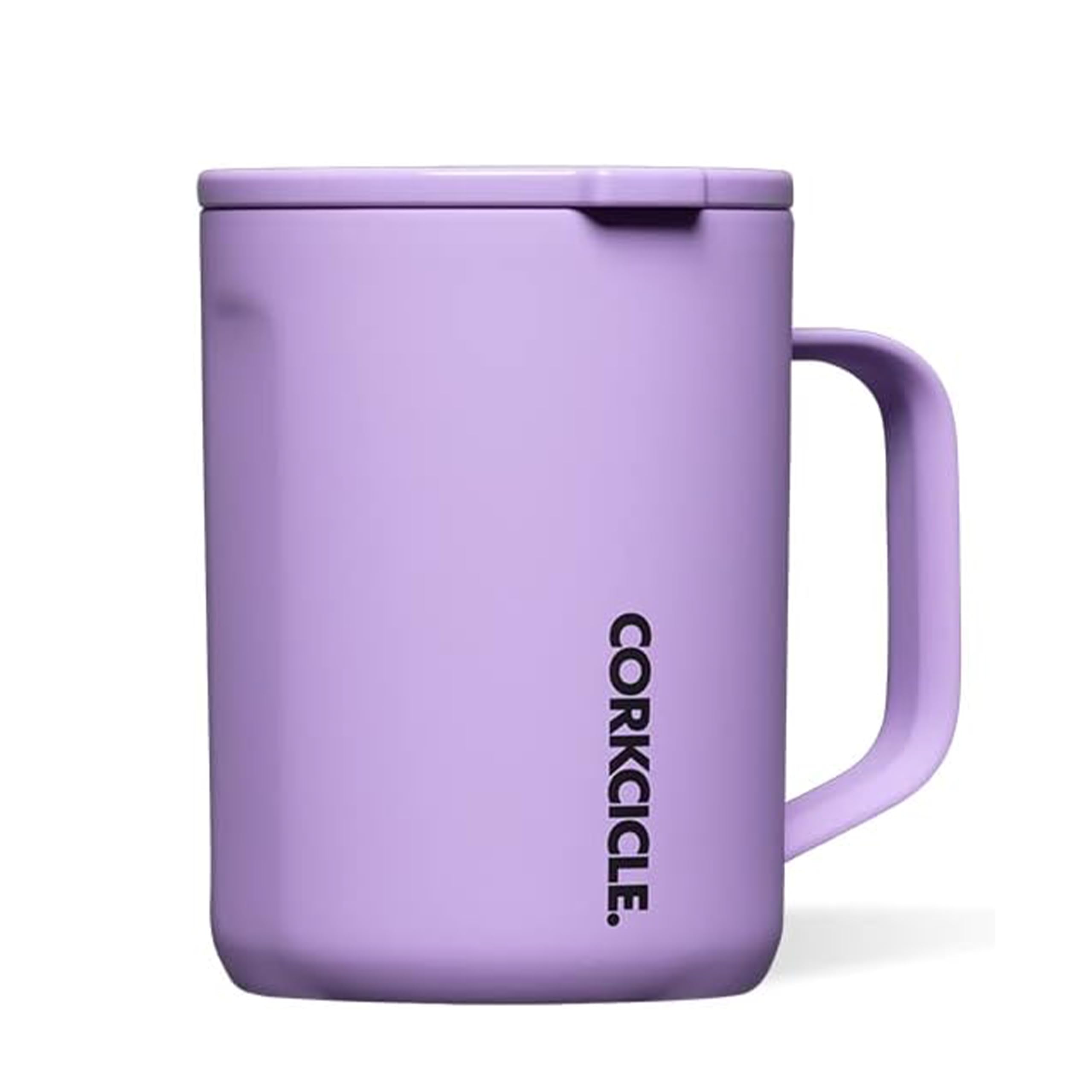 Corkcicle Origins Neon Lights Travel Coffee Mug - Triple Insulated Stainless Steel Cup for Hot Drinks - Spill Proof, Reusable, BPA-Free, Dishwasher Safe - Sun-Soaked Lilac, 475ml/16oz