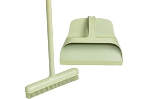 Dotti Best Sage Broom and Dustpan Set - Adjustable Broom with Silicone Bristles - Multi-Surface Use for Indoors and Outdoors 