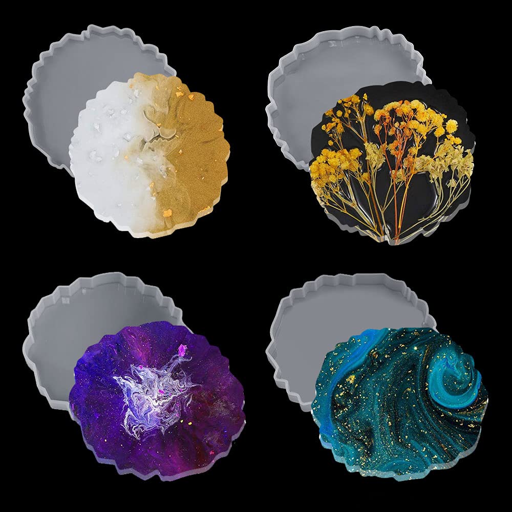 Luomi Resin Silicone Molds Set, 4PCS Large Size Irregular Coaster Epoxy Molds for for Making Faux Agate Slices,Coasters, Home Decoration