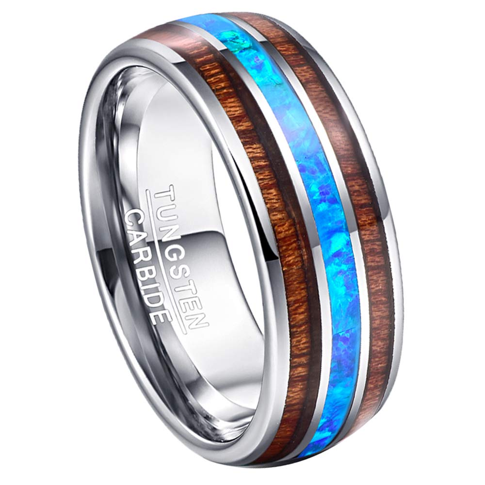 TUNGSTORY Promise Rings for Him Blue Opal and