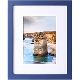 wyooxoo 8x10 Picture Frame Made of Solid Wood Photo Frame Display Pictures 5x7 with Mat or 8x10 Without Mat For Table top Display or Wall, Dark Blue, 1 Pack