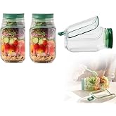 2026 New Salad Jar with Side Opening Leakproof Mason Jar Salad Container with Side Opening Dishwasher Safe Salad Container for Lunch On the Go Salad Jar for On-the-Go Meals (Green version, 2PC)