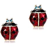 Women's Christmas Earrings,Hypoallergenic 18K Rose Gold Plated Red Ladybug Stud Earrings for Women Jewelry Gift