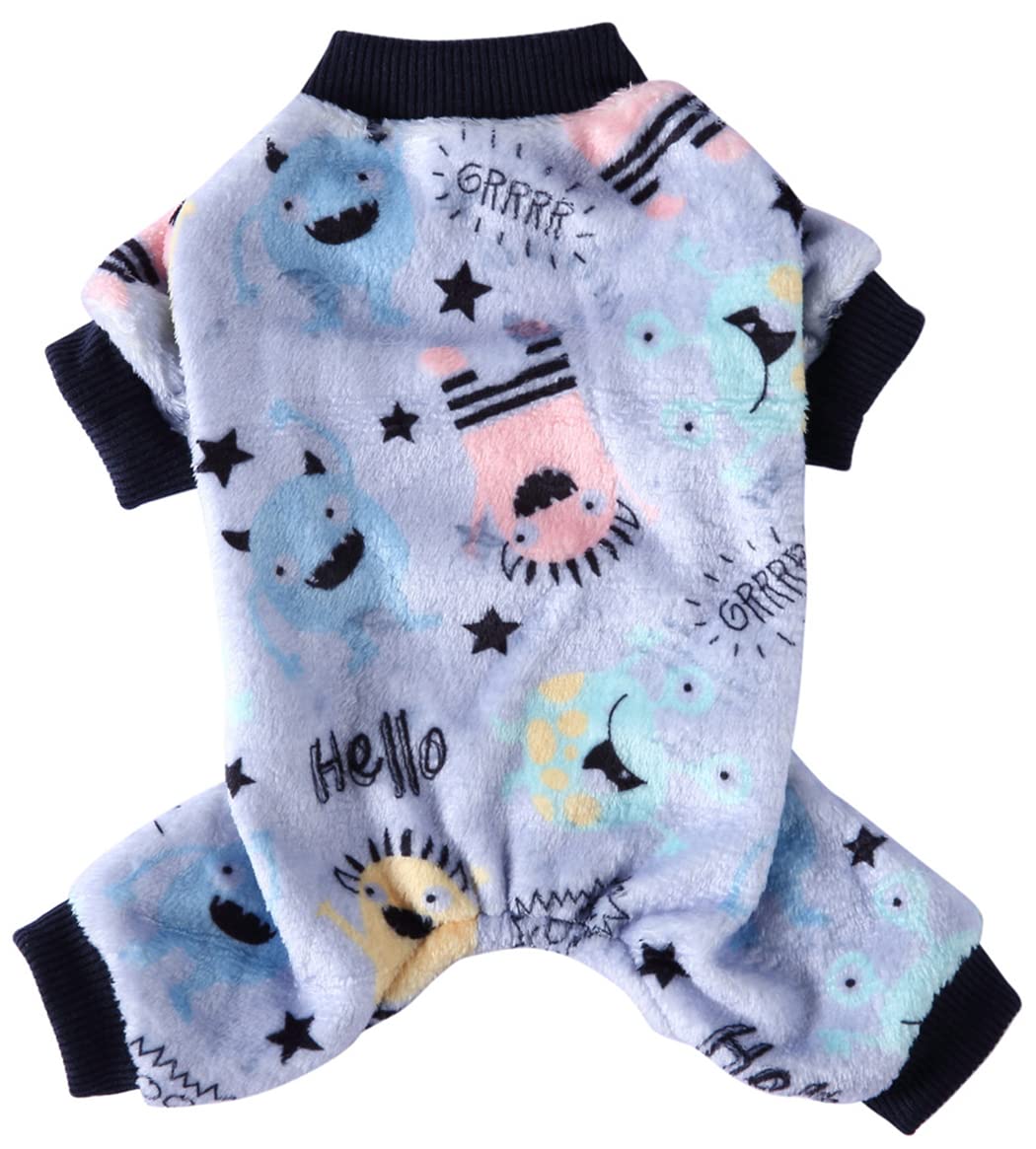 XIAOYU Halloween Dog Pajamas Soft Warm Pet Clothes Cat Apparel Dog Jumpsuit for Small Dogs Cats Pets, Monster, S