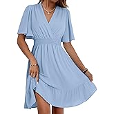 Dokotoo Women's Dress 2025 Summer Deep V Neck Elegant Ruffle Mini Dress Waist Dresses S-2XL