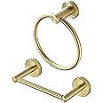 WEIKO Gold Toilet Paper Holder Towel Ring, Brushed Gold Bathroom Accessories Hand Towel Holder Wall Mount Bath Hardware Set Tissue Roll Holder with Double Post SUS304 Stainless Steel 2pc