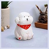 ShaoAngDuoMi Cute Wood Teddy Dog Figurines, 2.7' Handmade Carved White Teddy Statue with Base, Unique Pet Dog Figure Collectibles Home Decor, Gift for Pet Lover