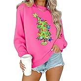 Christmas Sweatshirts for Women Christmas Tree Graphic Merry Sweatshirt Cute Xmas Holiday Long Sleeve Shirt