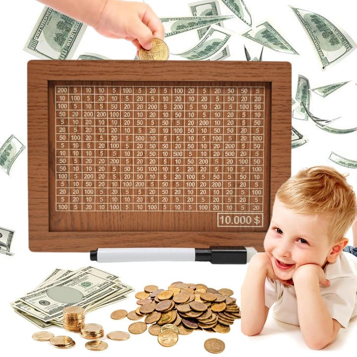 Photo 1 of 10000 Savings Challenge Box, Money Saving Box with Money Target and Numbers, Cash Vault Wooden Savings Box, Wooden Money Box, Coin Counter Piggy Bank for Adults, Wooden Coin Bank for Kids 10,000
