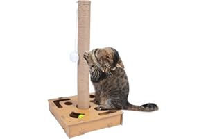 BELEEWILWON Cat Scratching Post for Indoor Cats with Hanging Ball, 24 Inch Premium Sisal Scratching Post for Kittens with Maze Toy Base