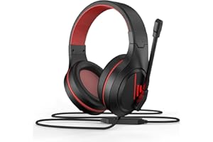 Anivia MH601 Headphones with Microphone Wired Headset with Active Noise Canceling Microphone, 3.5mm Audio Jack Stereo Headphone - Red (Game/Work/School)
