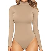MANGOPOP Women's Mock Turtle Neck Long Sleeve Tops Bodysuit Jumpsuit