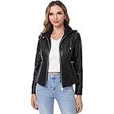 DIASHINY Faux Leather Jacket For Women Removable Hooded Moto Biker Outwear Coat