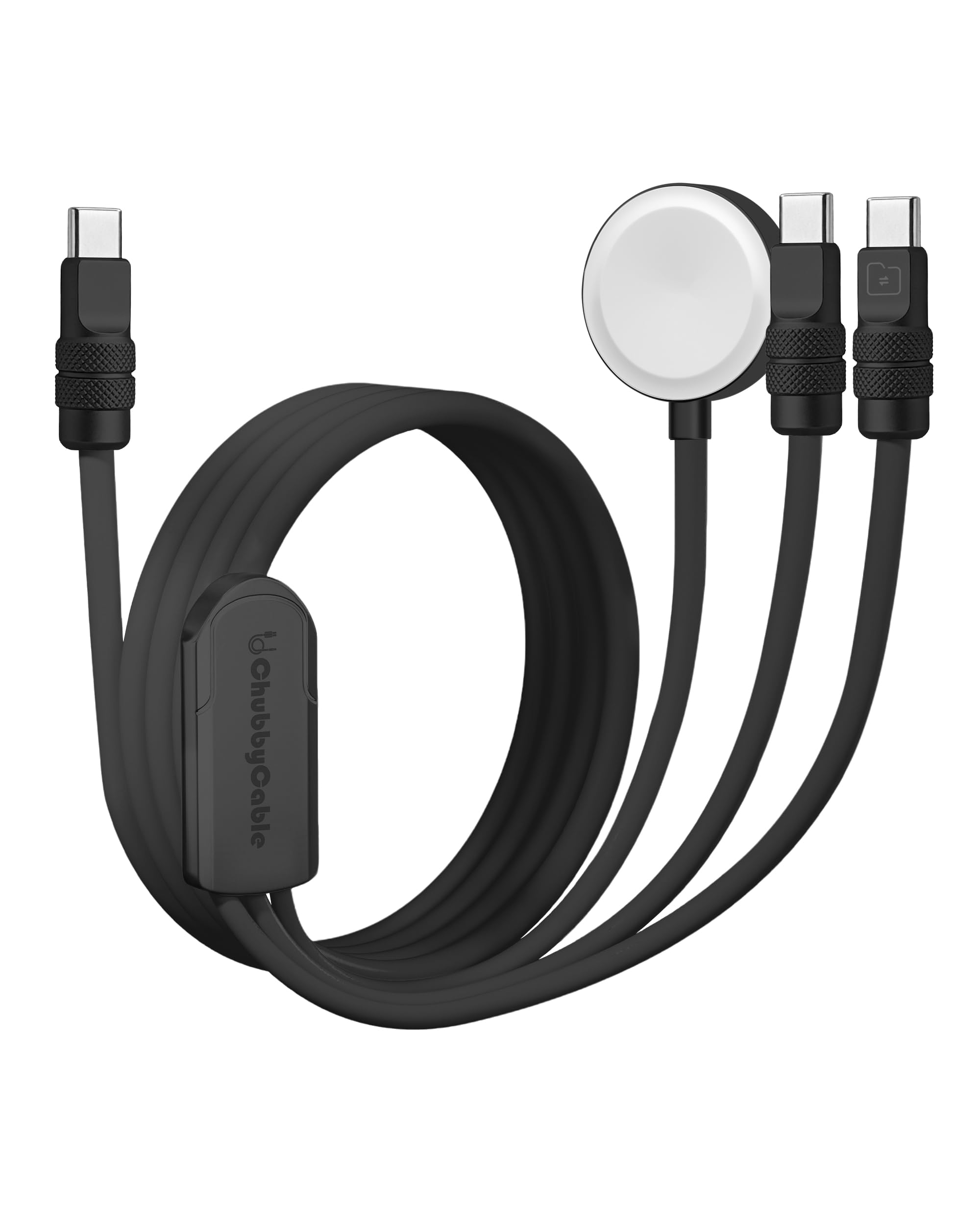 chubbycable Tri-Flex 3 in 1 USB C Cable for Apple Watch Charger Silicone 100W Multi Charging Cable Fast Charge Compatible with iPhone 17-15 Series iWatch iPad MacBook, 4.1FT, All Black