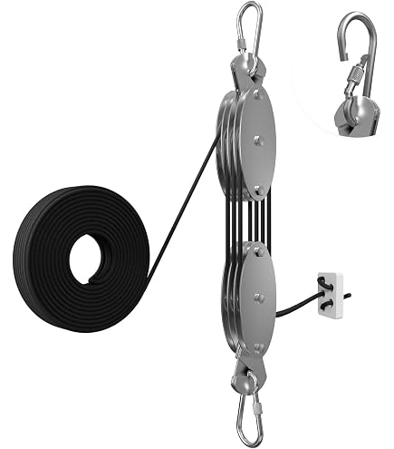 Block and Tackle Pulley System, Pulley System for Lifting, Lifting Pulley, Heavy Moving Pulley, Pulley for Home, Construction Site, Garage, Barn, Hoist, Beam, Material Moving, Compatible 8-25mm Rope