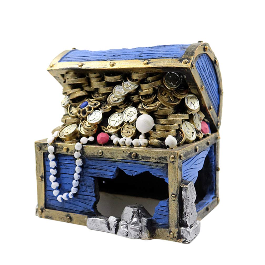 POPETPOP Aquarium Resin Ornament - Exotic Treasure Chest Decorations Simulation Underwater Hideaway Landscape for Betta, Small Lizards, Turtles,Reptiles, Amphibians