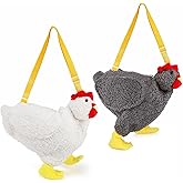 Acshio 2 Pack Chicken Purse, Cute Chicken Fluffy Shoulder Handbag, Plush Animal Crossbody Bag Rooster Bag with Adjustable Strap for Women