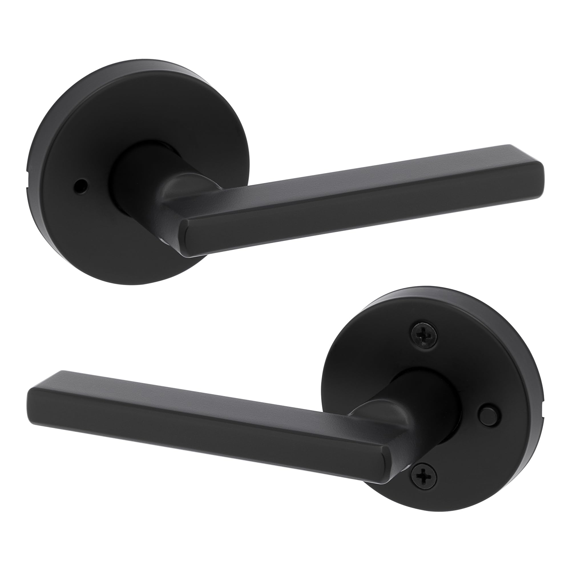 Photo 1 of ITEM IS MISSING PARTS, UNSURE WHAT PARTS ARE MISSING -----------------------------------------Kwikset Halifax Interior Privacy Door Handle with Lock, Round Lever for Bathroom and Bedroom, Matte Black Reversible Keyless Push Button Lock Door Lever, with Mi