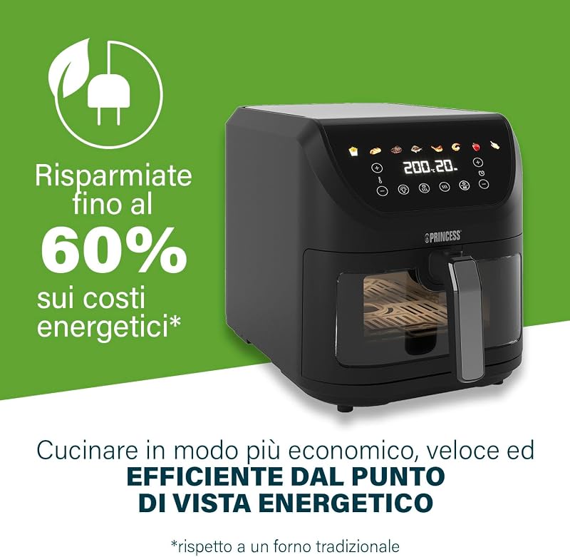 SlimFry Airfryer, 8L Capacità, 2000W, 8 Programmi, Display Touchscreen Digitale, Temperatura Regolabile, Finestra di Controllo, Spegnimento Automatico, Cestello Lavabile, 182257