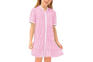 BesserBay Girls Summer Beach Quick Dry Cover Up Ruffle Hem Terry Smocked Hooded 4-14 Years with Pockets
