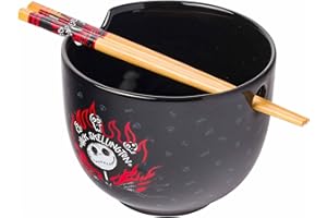 Silver Buffalo Disney Nightmare Before Christmas Jack Skellington Ceramic Ramen Noodle Rice Bowl with Chopsticks, Microwave S