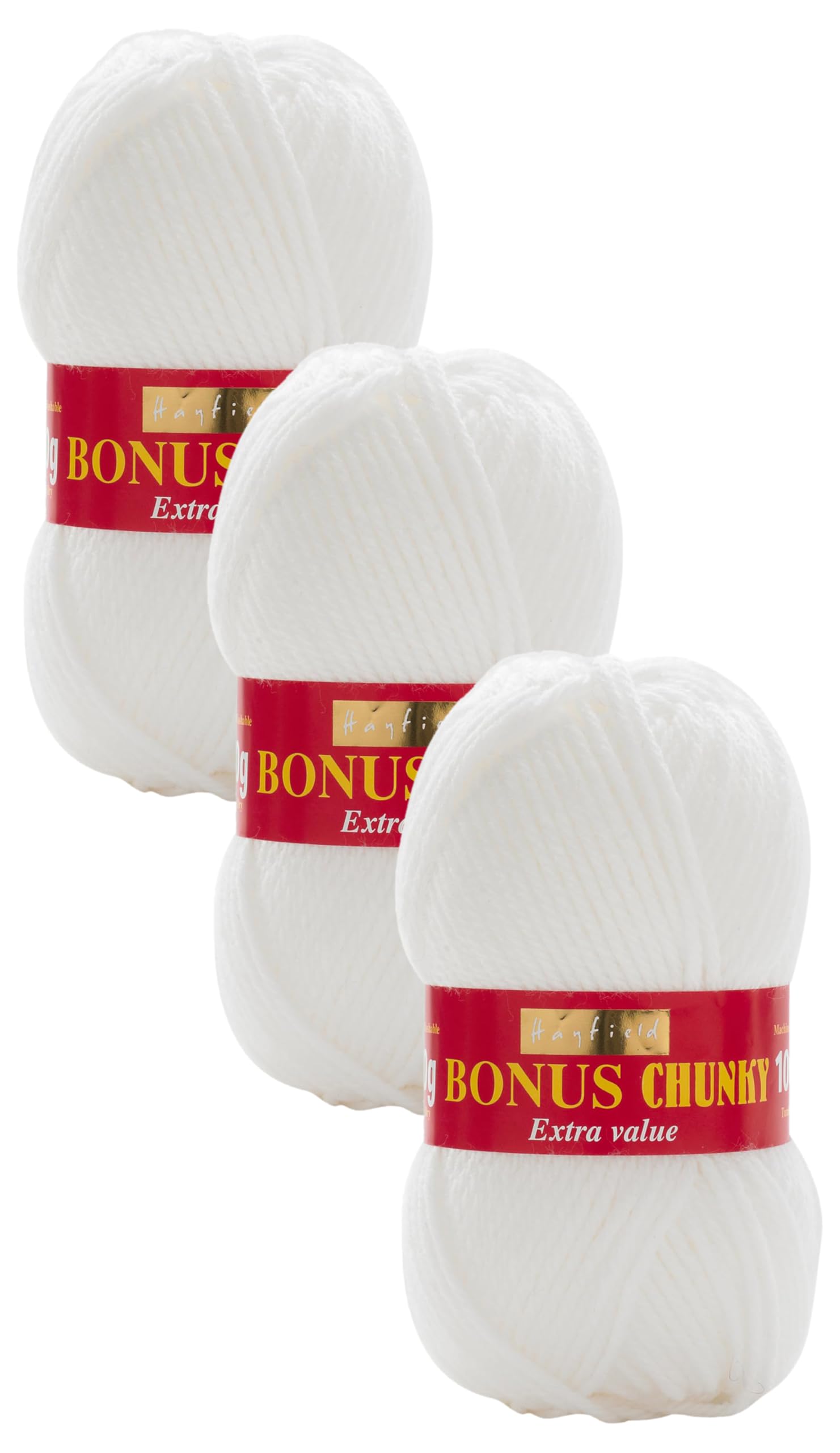Sirdar Hayfield Bonus Chunky, White (961), 100g (Pack of 3)