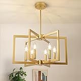 6-Light Gold Chandelier, Farmhouse Dining Room