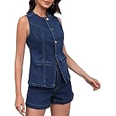 ECHOINE Womens Denim 2 Piece Set Sleeveless Blazer Vest Tops and Jeans Shorts Outfit Business Casual Suits Set