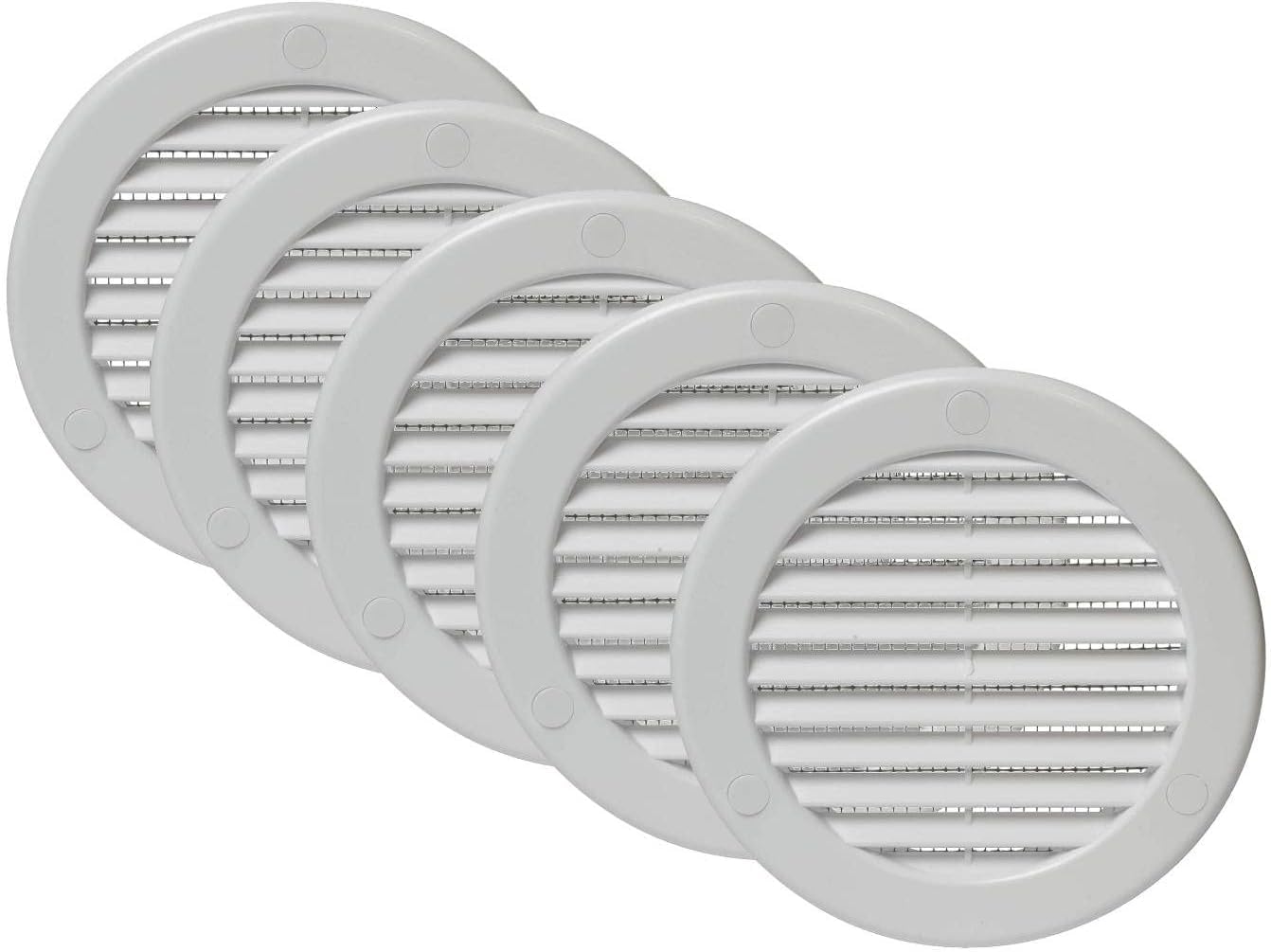 Vent Systems Ø100 mm / 4'' Inch White Soffit Vent Cover with Flange - Pack of 5 - Round Air Vent Louver - Grille Cover - Built-in Insect Screen - HVAC Vents for Bathroom, Home Office, Kitchen — image 1