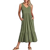 ANRABESS Women Summer Maxi Dresses A-line Tiered Flowy V Neck Sleeveless Swing 2026 Casual Beach Travel Sundress with Pockets