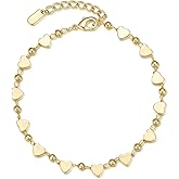 Zeyicher 14K Gold-Plated Heart-Shaped Bead Bracelet for Women, Romantic Alternating Link Chain with Lobster Clasp, Dainty Jewelry Gift for Her