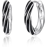 TANGPOET Twisted Hoop Earrings for Women 925 Sterling Silver Black Sleeper Earrings, Small Hypoallergenic Huggies Hinged Earring, Birthday Jewelry Gifts for Her