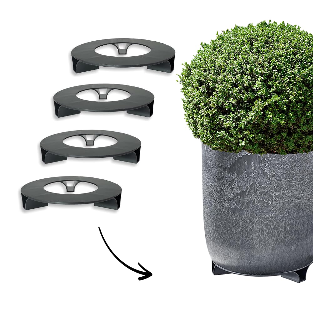 terraced® - Set of 4 - Flower Pot Saucers - Colour: Black - Round - 27 cm Diameter - Saucer Flower Pot - Recycled Material - Made in Germany