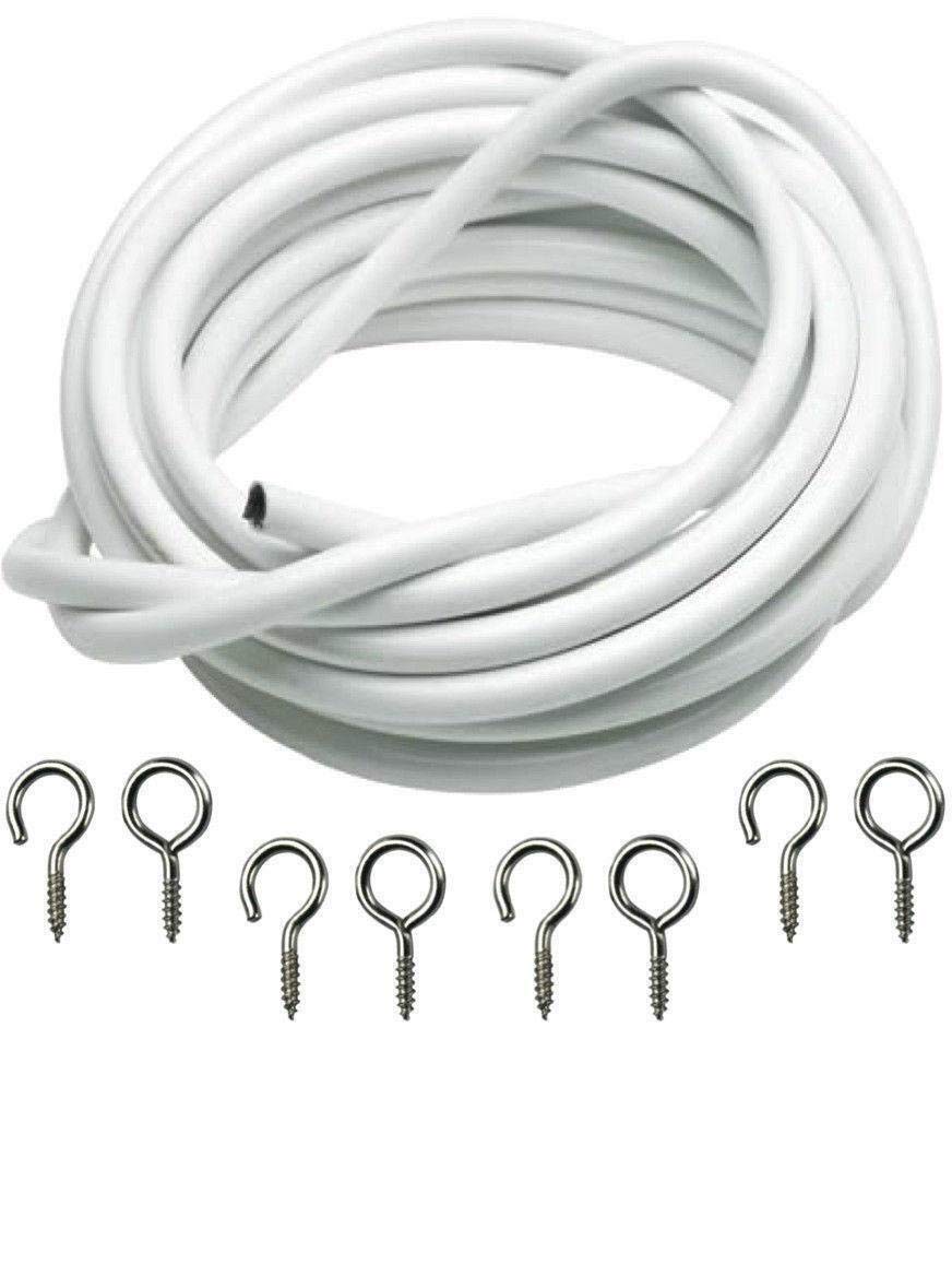 HomeElabador 5m White Net curtain wire stretchable with FREE Hooks and eyes
