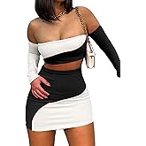 Women's Summer Two-Piece Skirt Sets Sexy Off Shoulders Top Y2K Going Out Short T-Shirt Sets Mini Dress Outfits D293
