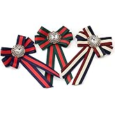 Chamvino 3 pcs Women's and girl's Vintage Jewel Big Bow Brooch Rhinestone Big Bow Tie clips for Shirts Party Clothes Accessories student bow tie clips