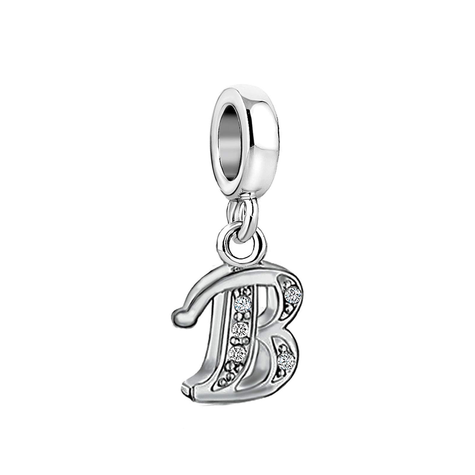 B Initial Sparkling Letter Charm fits Pandora Charms Bracelets Name Alphabet Christmas Birthday Jewellery Gift for Women Daughter Granddaughter Sister Friendship