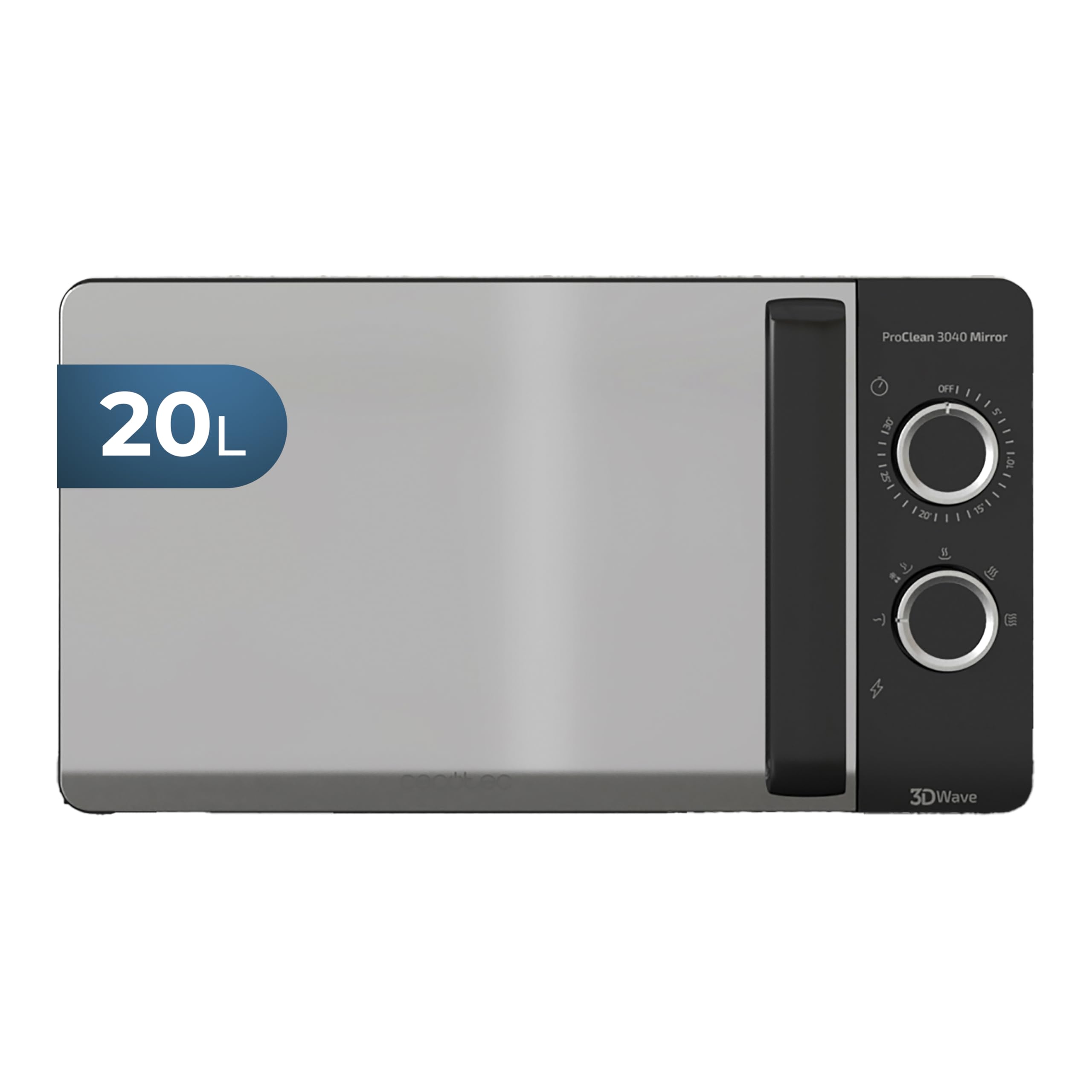 Cecotec Mikrowelle ProClean 3040, 20 Liter- Kapazität, Ready2Clean-Beschichtung, 700 Watt-Leistung, 6 Funktionsstufen, 30 Minuten-Timer, Auftauhmodus, Schwarz
