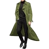 Mens Double Breasted Trench Coat Classic Lapel Casual Windbreaker Overcoat | Light Wind-Resistant Fabric, Adjustable Cuff Tabs, Loose Long Silhouette, Fashion Winter Oversized Long Jacket Waterproof