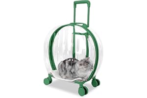 RKROUCO Pet Carrier with Wheels - Transparent PC Material, Sturdy and Breathable Design, Convenient Handle, Suitable for Cats and Dogs (Green)