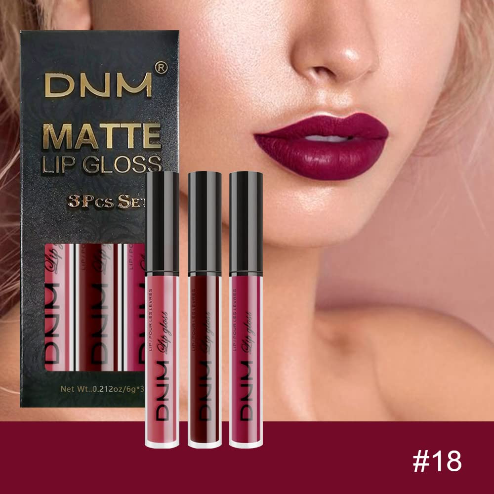 AMY'S DIARY 3Pcs Dark Red Matte 24 hour Liquid Lipstick Sets,Matte Lip Stain Long Lasting 24 Smudge Waterproof Lip Gloss Gift Makeup Set Lipstick for Women Lippies (06)