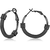 FOCALOOK 14K Gold Hoop Earrings, Lightweight Hypoallergenic Large Stainless Steel Black Hoops for Women 30/40/60/80mm