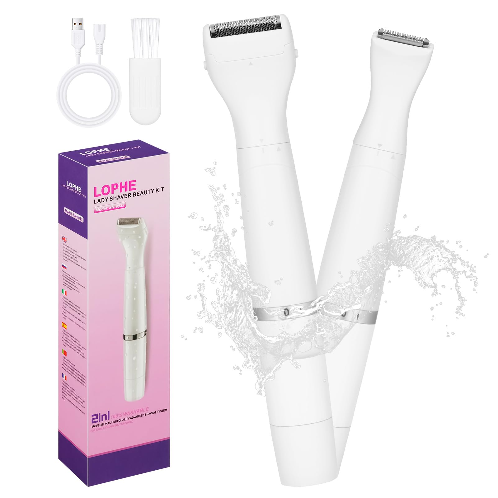 LOPHE Hair Remover for Women, Painless Face Hair Trimmer, Electric Razor for Women with Comb, Rechargeable Mini Epilator Lady Shaver Portable Electric Razor for Lips Face Body Peach Fuzz, White