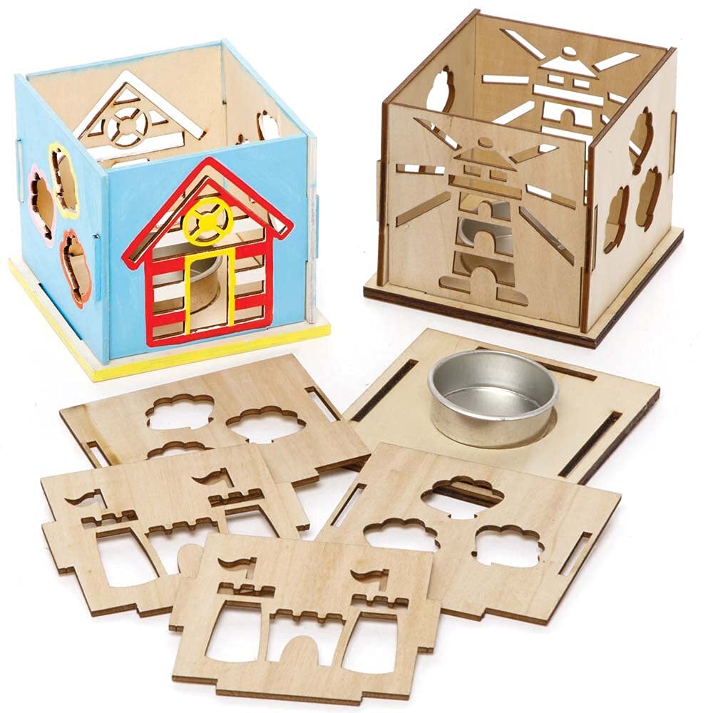Baker Ross FE344 Seaside Wooden Model Kit - Pack of 3, Tealight Holder to Decorate and Display, Ideal Childrens Arts and Crafts Project