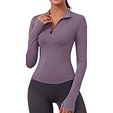 LOMON Womens Long Sleeve Workout Tops Quick Dry Quarter Zip Pullover Crop Yoga Athletic Slim Fit Shirts