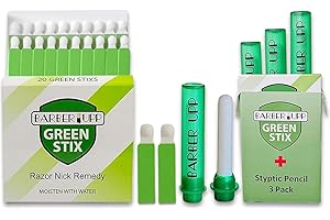 BARBERUPP Green Stix + Styptic Pencil Set - 3 Pencils + 20 Aluminum Sulfate Sticks to Block & Stop Bleeding Fast from Razor Shaving Nicks & Minor Cuts - Anti-Bleed Shaving Accessory Men & Women