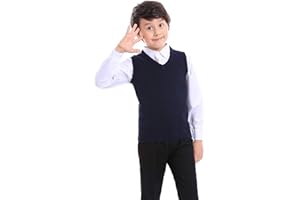 TopTie Kid Uniform Sweater Vest V-Neck Cotton Knit Pullover (Navy/Black)
