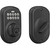Schlage Electronic Keypad Deadbolt Lock, Plymouth Trim, Matte Black | Keyless entry door lock, Push button keypad deadbolt, Key backup included, Certified security, Easy install, BE365
